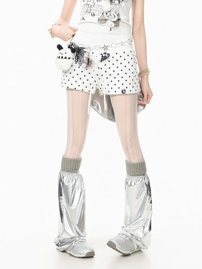 White Polka Dot Drawstring Shorts - Languid Park
