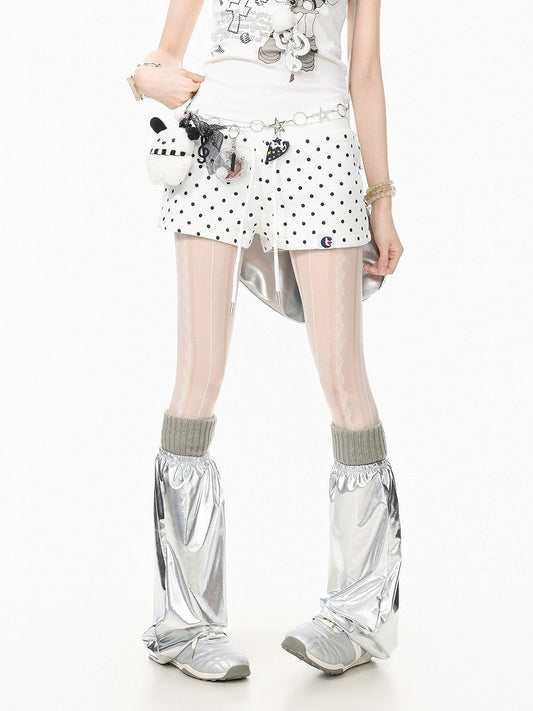White Polka Dot Drawstring Shorts - Languid Park