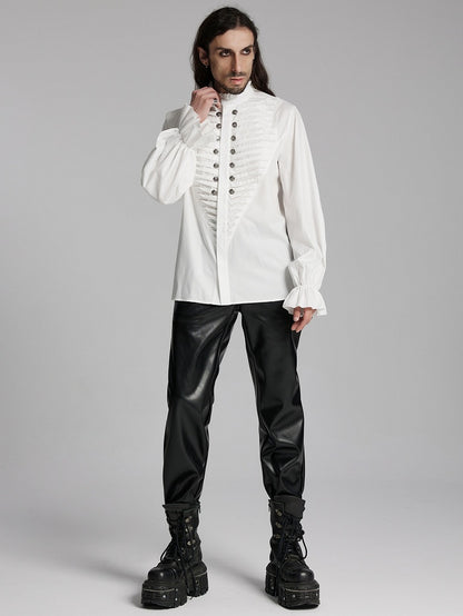 3D White Pleated Shirt Goth Men's