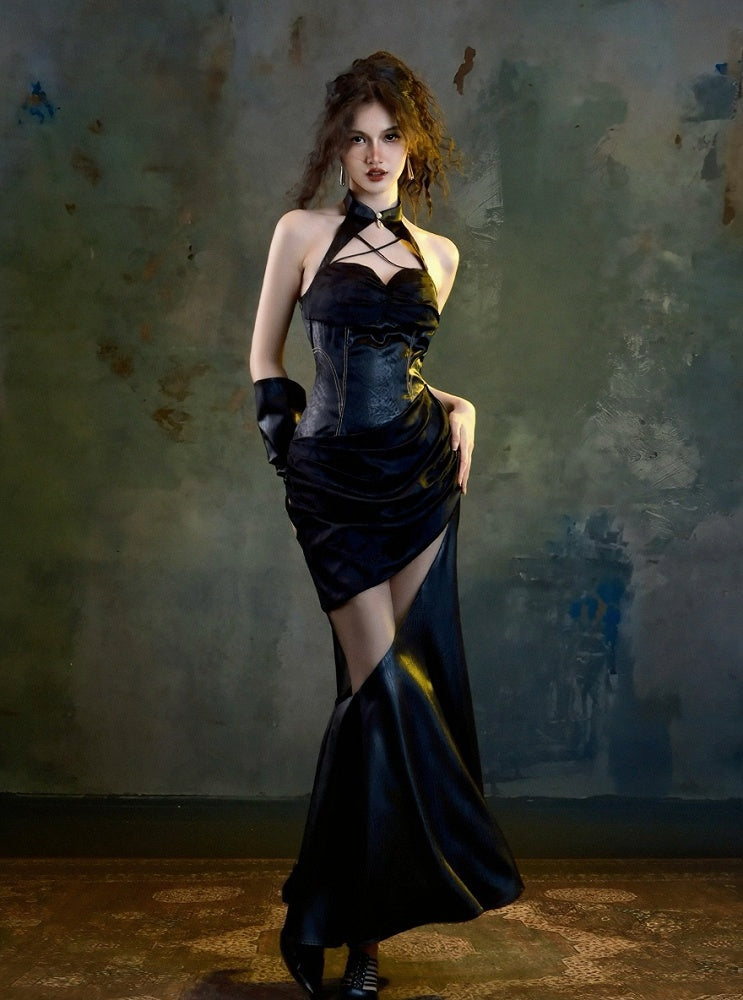 Gothic Halter Neck Mermaid Cheongsam Dress - sijinstudio