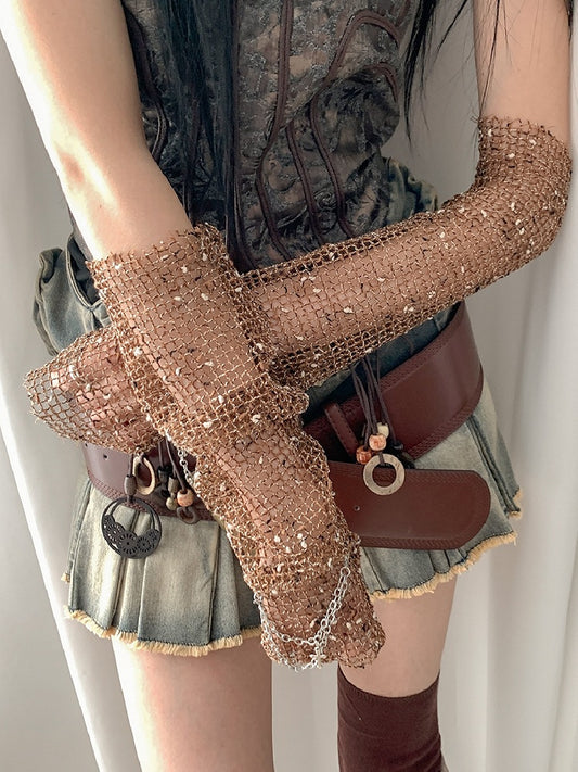 Sleeves Fishnet Punk Cross Charm Brown Wasteland