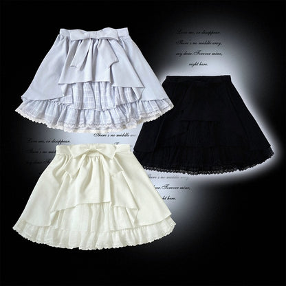 Blue/White/Black Plaid Tulle Skirt with Sash & Lace - Kitty Bxllet