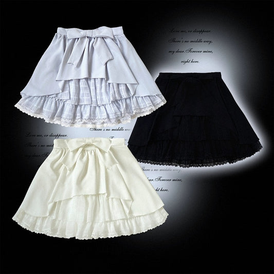 Blue/White/Black Plaid Tulle Skirt with Sash & Lace - Kitty Bxllet