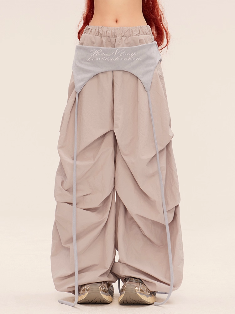 Taille Grau Vintage mit Weitem Bein Casual Pants Accessoire