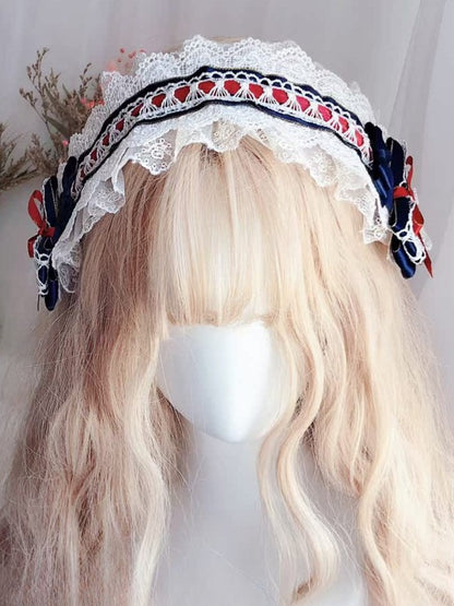 White&Blue Snow White Vibes Bowknot Details Lace Trim Hairband