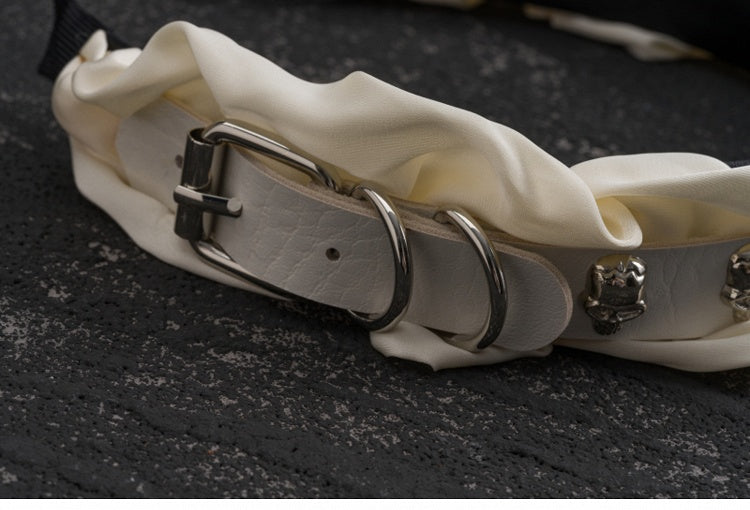 White Gothic Skeleton Studs Buckle Ruffled KC