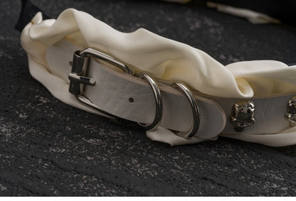 White Gothic Skeleton Studs Buckle Ruffled KC