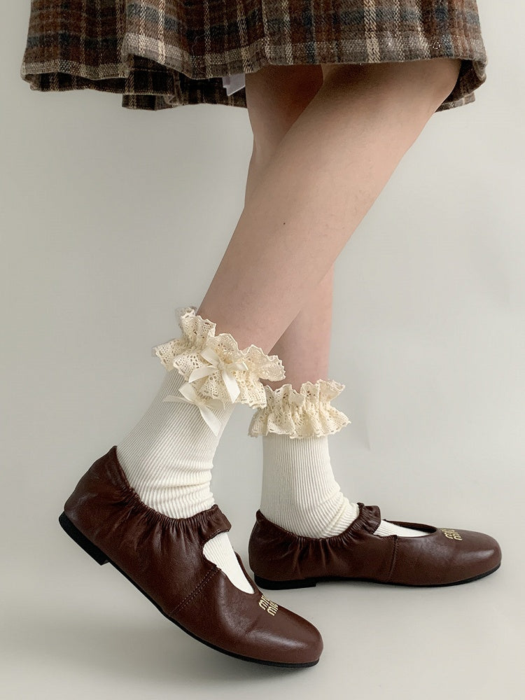 Socks Lace White Ruffle Ribbed