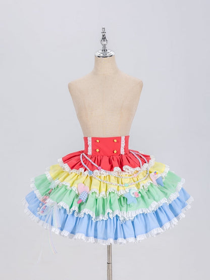 Layered Rainbow Skirt with Sweet Chains & Pins - High Waist - DevilInspired Exclusive Collection