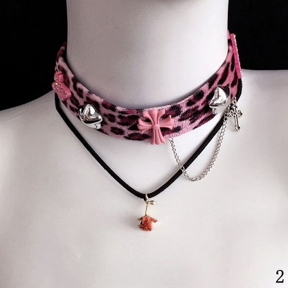 Pink Choker Leopard Print Accents and Star Cross with