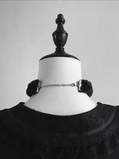 Black Choker with Embellishments Bowknot Pendant Plush Rhinestone