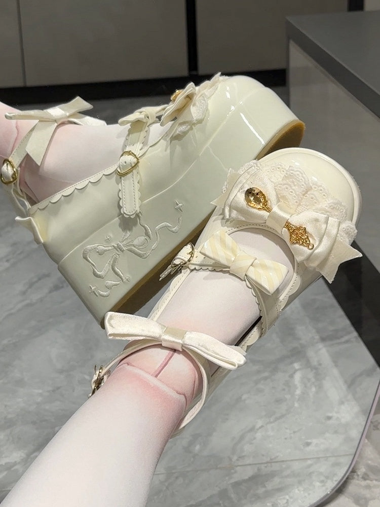 Spoon Decorated Lolita Platforms White Bowknot Details Sweet