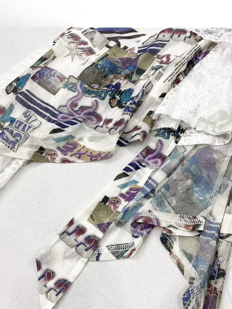 Bittersweet Cami Trim Holiday Flounce Print Letter Dress Lace Hem White Asymmetrical