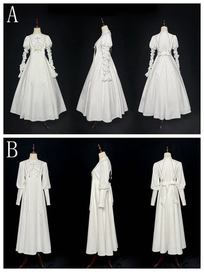 Halloween Cross Sleeves Juliette Embroidery White Leg-of-Mutton Dress / Outfits Nun Lolita