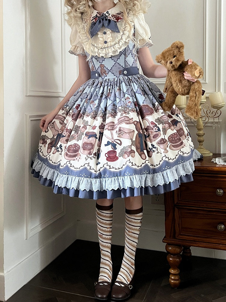 Einteiliges Lolita-Kleid mit Eichel-Print und kurzen Ärmeln, Teddy Sweet