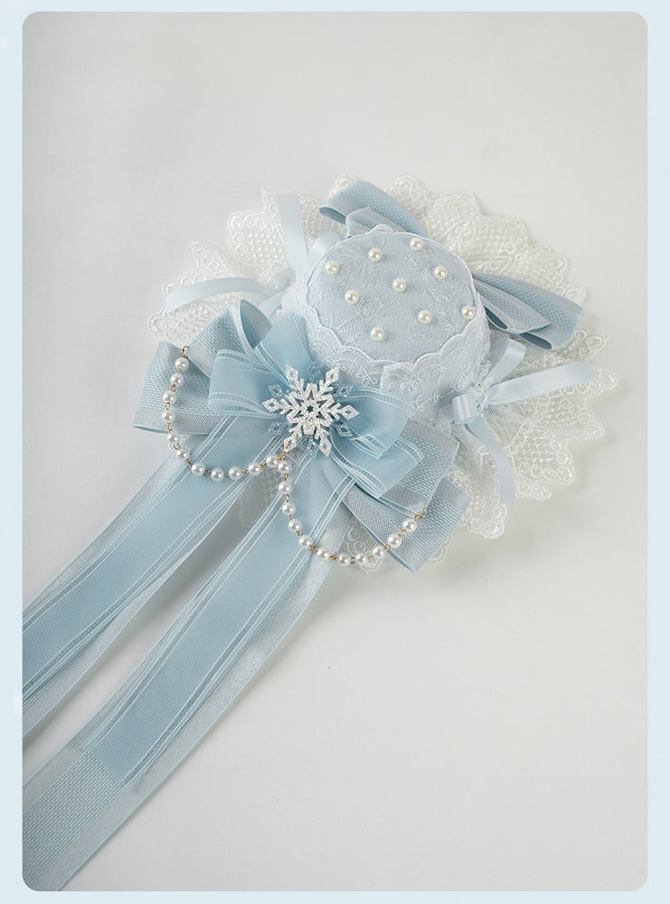 Blue Big Bow Lace Trim Snowflake Mini Hat with Beaded Chain