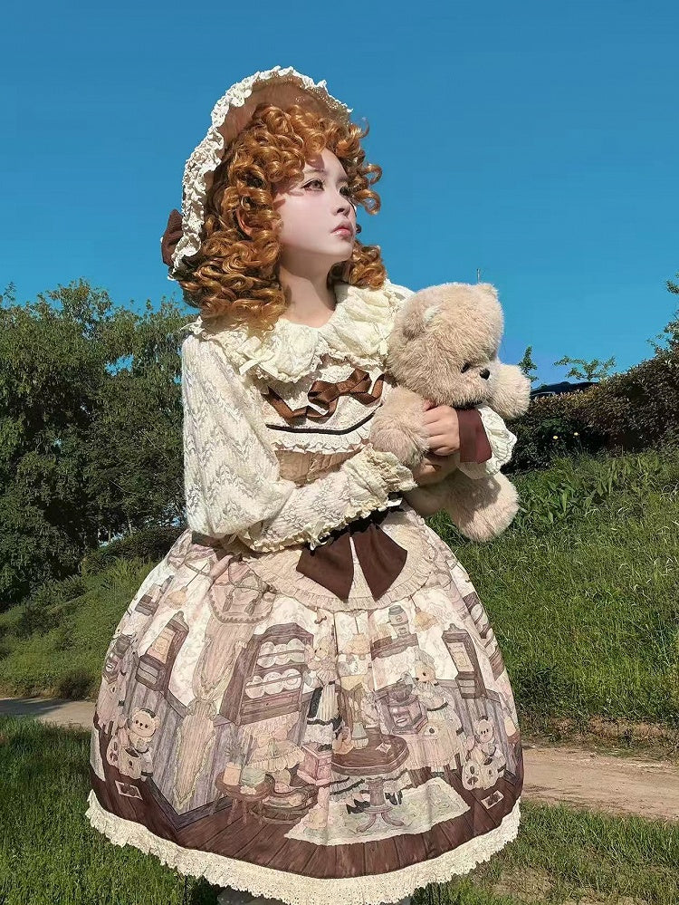 ロングピータークリーミーニットスリーブパントップカラー