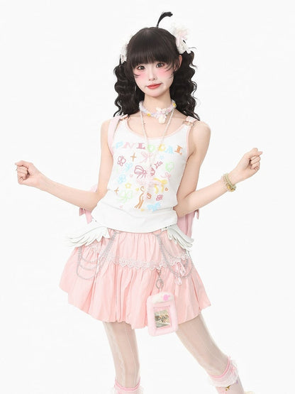 White Polka Dot Bow Camisole Top with Kawaii Style - Languid Park