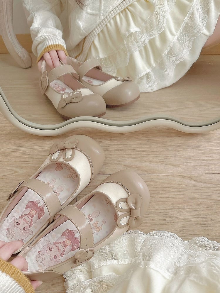 Decorated Bowknot Buckle Khaki Bunny Bear Ear Flats