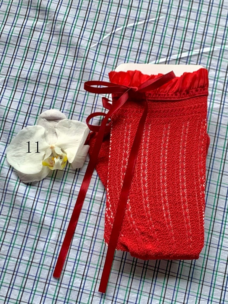 Spitzenbesatzsocken Weiß/Milchig Schleife Lolita Weiß/Schwarz/Rot/Lila/Grau/Braun