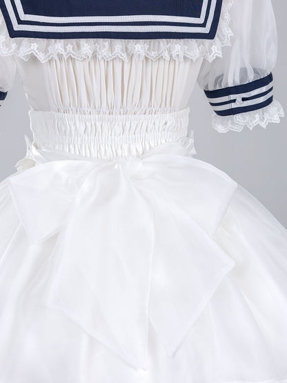 White Star Buttons High Waist Tenshi-kai Skirt with Flutter Shoulder Straps - DevilInspired Exclusive Collection