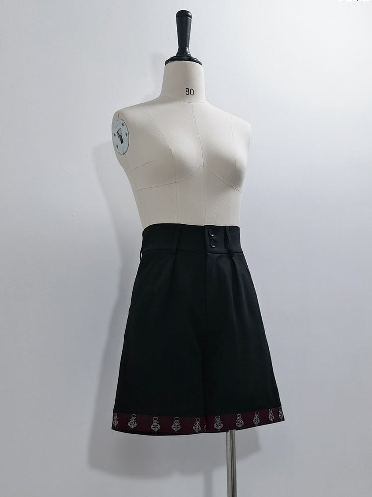 Straight-leg Shorts Black Lolita Ouji Cuffs Red