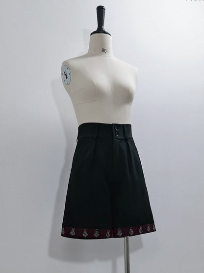 Straight-leg Shorts Black Lolita Ouji Cuffs Red