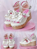 Sandalen - Lolita White Heart Plateau Perlenschnallen Old School