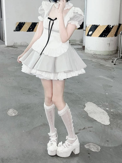 Jirai Box Graue Plissee-Kei-Uniform: Dienstmädchenrock