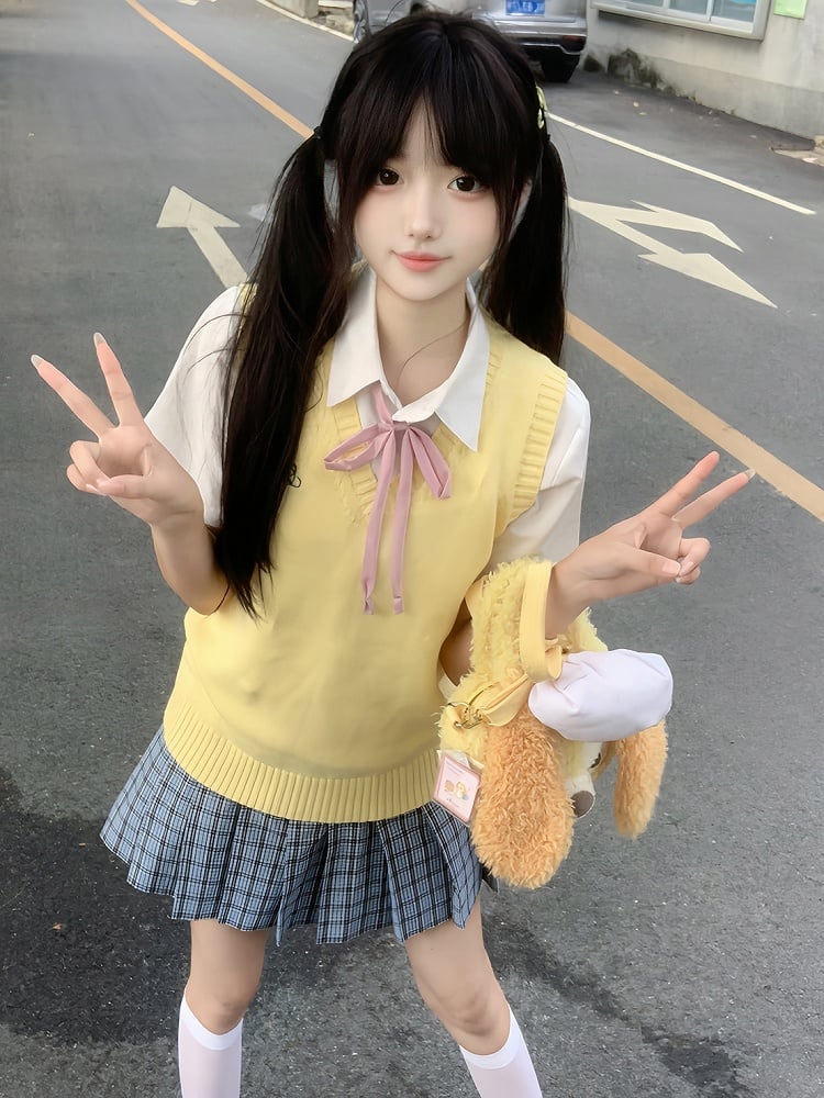 Uniform Knitted Color JK V-neck Options Preppy Style Vest 10