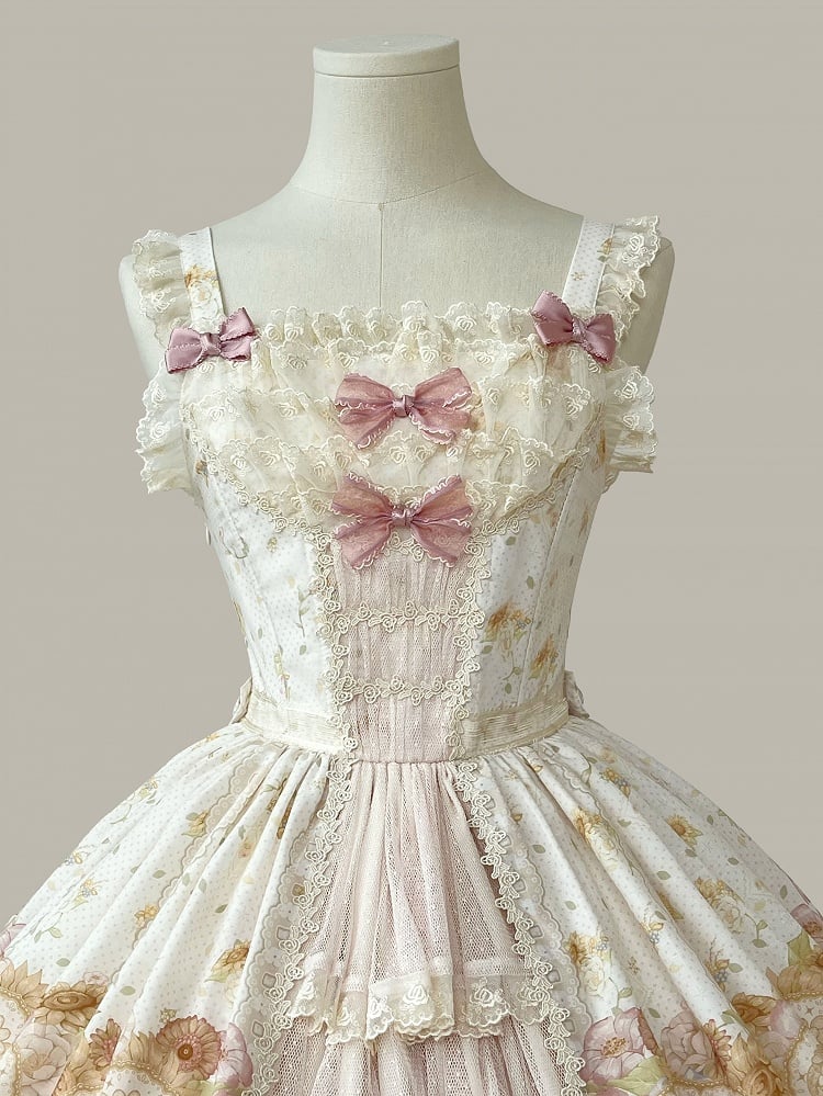 Sweet Light Print Jumper Beige Skirt Farm Sunflowers and Lolita Ducks