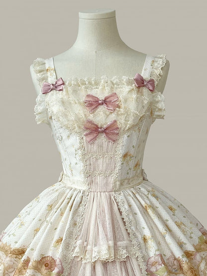 Sweet Light Print Jumper Beige Skirt Farm Sunflowers and Lolita Ducks