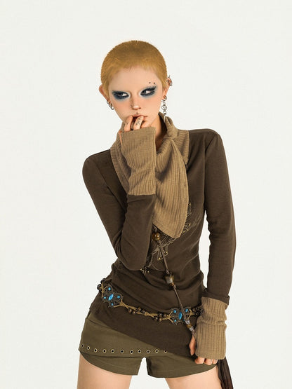 Asymmetrical High Neck Long Sleeve Top