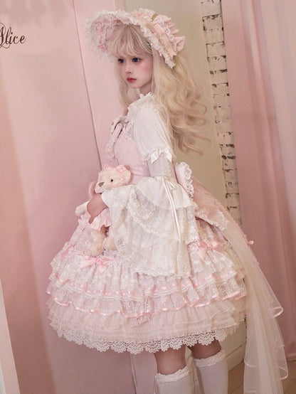 Dress and Waist Layered Jumper Detachable with Hanayome Pink Bows Neckline Skirt Lolita Hime on