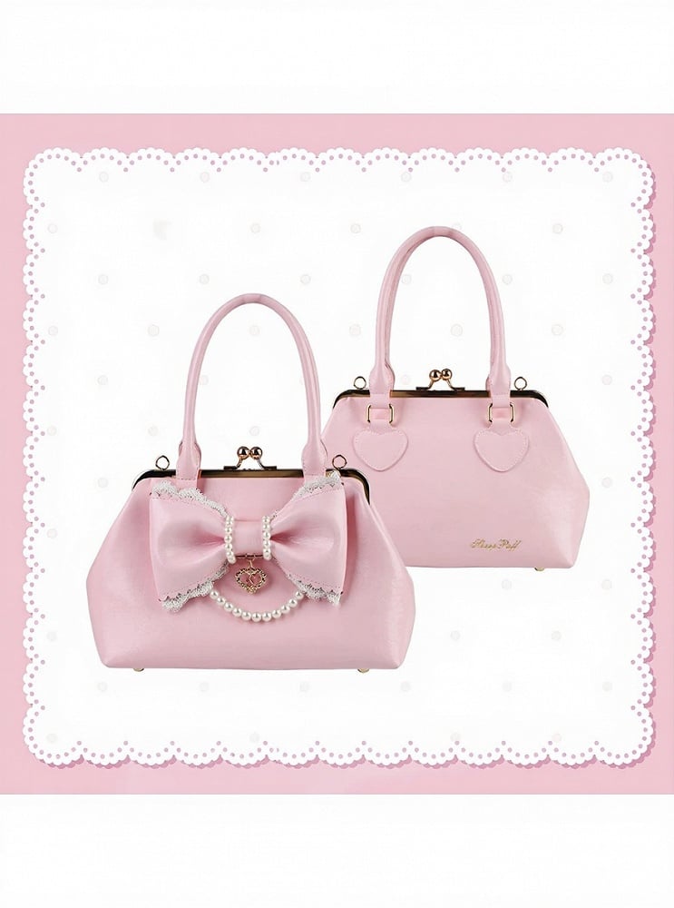 Rose Lolita Shoulder Bag with Pearl Chain and Huge Bow - Sheep Puff Bag