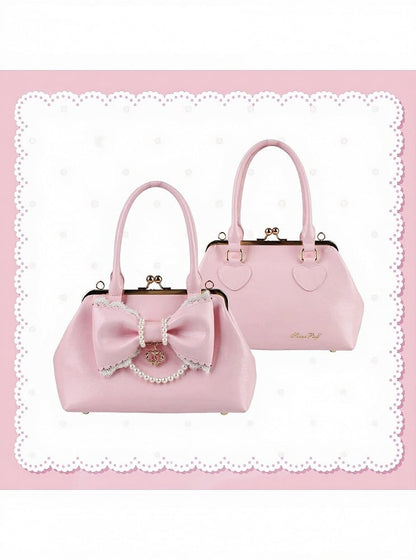 Rose Lolita Shoulder Bag with Pearl Chain and Huge Bow - Sheep Puff Bag