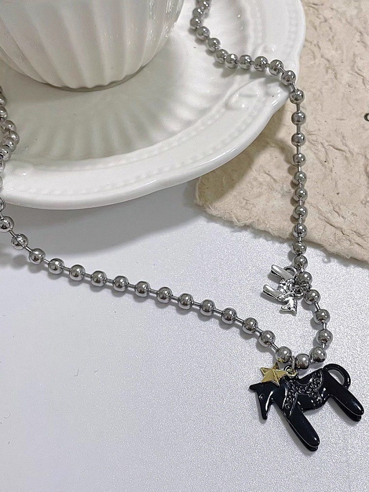 Stern Halskette Rosa/Schwarz/Weiß Karussell Y2K Anhänger