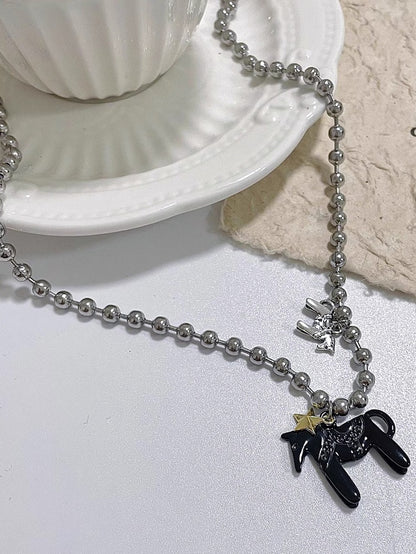 Stern Halskette Rosa/Schwarz/Weiß Karussell Y2K Anhänger