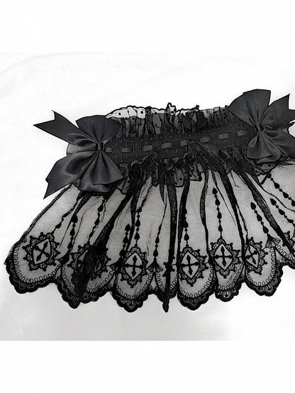 Dual-Tone Gothic Ribbon Headband with Lace and Bow - Dokisuru