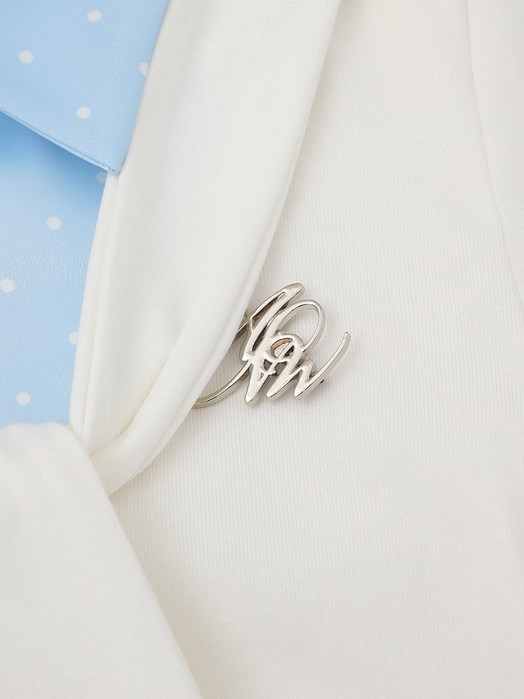 Tie-Detail Waist-Cinched Faux Layered Top in Blue and White Dot Print - Languid Park