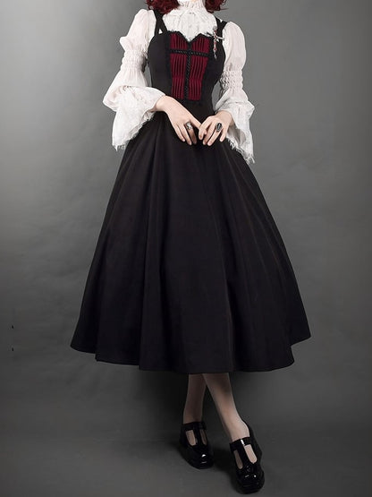 Red Pleated Bodice Black Gothic Lolita Jumper Skirt