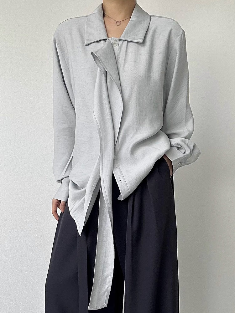 Retro Light Ouji Long with Shirt Cuff Lolita Pointed Ribbon Draping Button Blue Collar