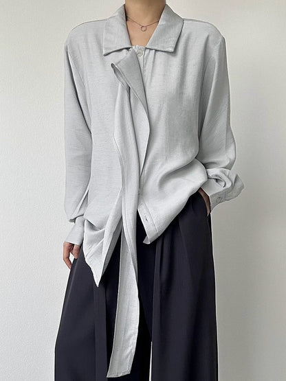 Retro Light Ouji Long with Shirt Cuff Lolita Pointed Ribbon Draping Button Blue Collar