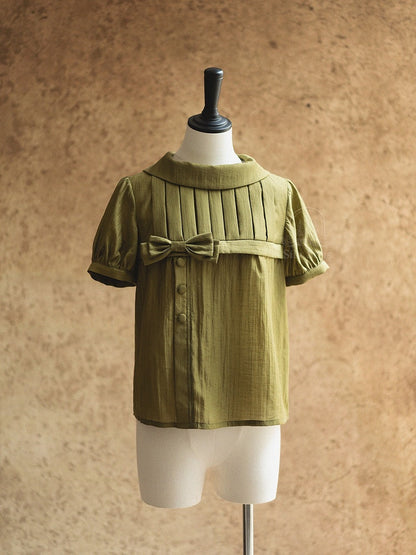 Chic Forest Green Summer Two-Piece with Bow Accents and Frilled Trim - Forest Wardrobe