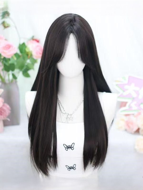 Black Curtain Under Bangs Straight With Wig Length Bust
