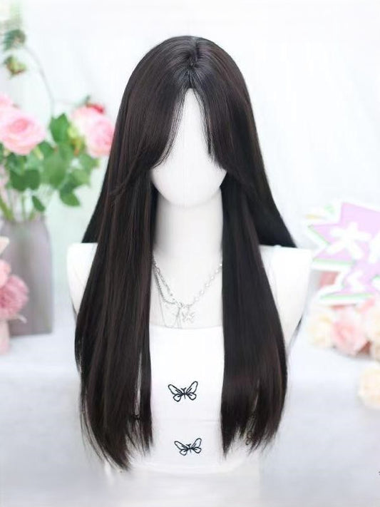Black Curtain Under Bangs Straight With Wig Length Bust
