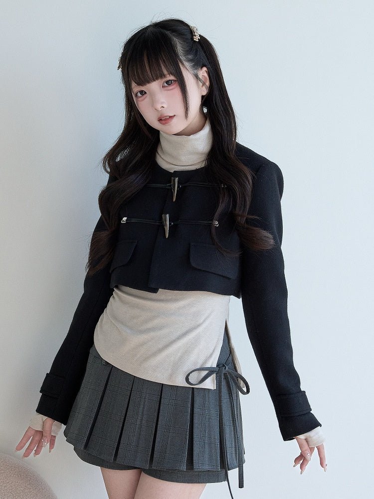 Toggle Jirai Closures Black Wool Cropped Blend with Kei Coat