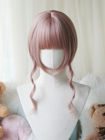 Rosa Bob-Perücke mit Pony und doppelten langen/kurzen Pferdeschwanz-Krallenclips