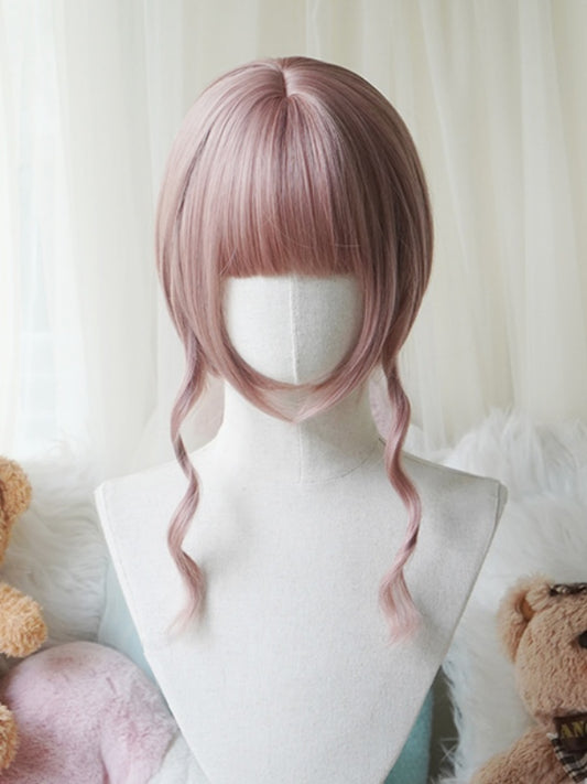 Rosa Bob-Perücke mit Pony und doppelten langen/kurzen Pferdeschwanz-Krallenclips