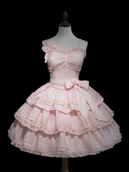 with Lingt Pink Lolita Accents Boned Dress JSK Flower Ruffle Layered